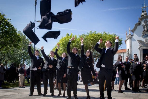Viana do Castelo, Portugal - May 23, 2024: Students from the University of Viana do Castelo, Portugal celebrating another training victory, Viana do Castelo, Portugal.